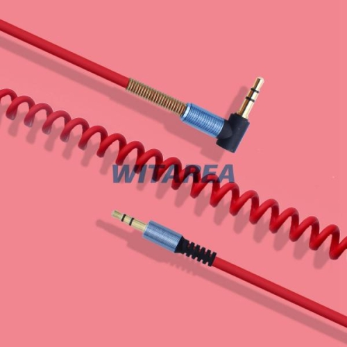 Steel spring relief coiled 3.5mm aux cable