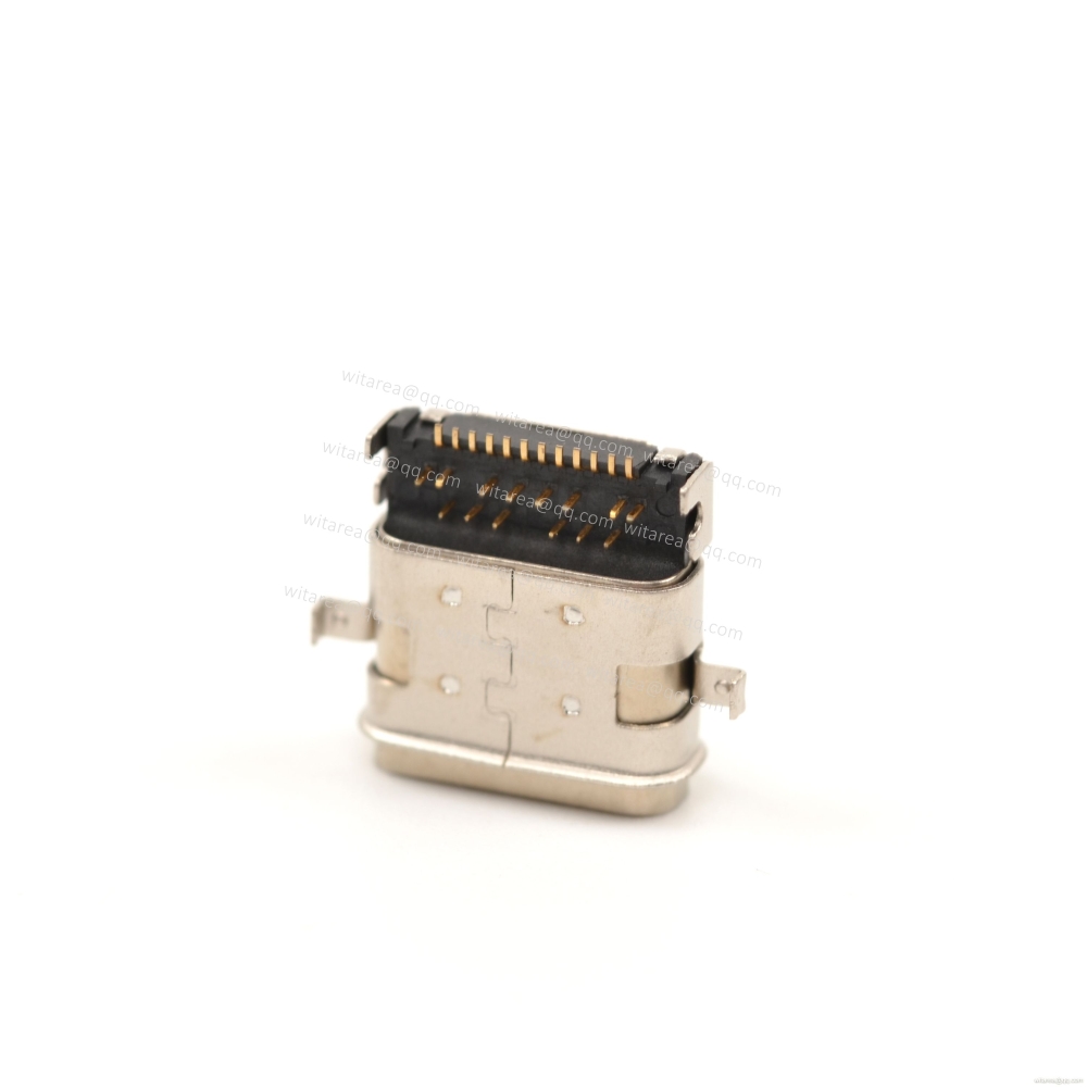 USB4/3.1/3.2 TYPE C 24P DIP+SMT hybrid waterproof receptacle CH=0.3mm,L=9.65mm