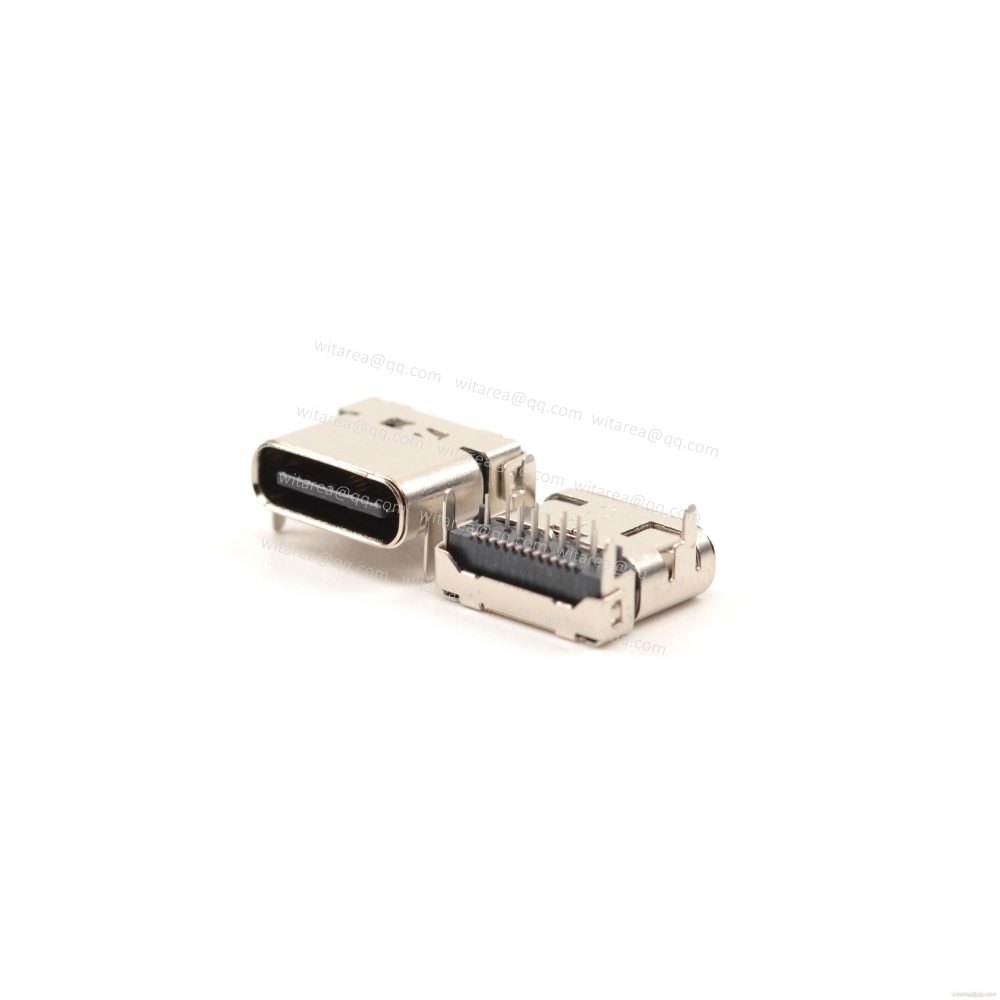 USB3.1 TYPE C 24P TOP-MOUNT DIP+SMT RECEPTACLE WITH BRACKET CH=1.75MM,L=8.65MM