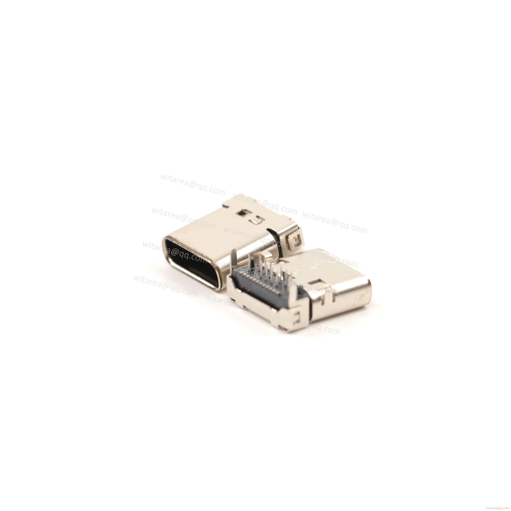 USB3.1 TYPE C 24P TOP-MOUNT DIP+SMT RECEPTACLE WITH BRACKET CH=1.75MM,L=10MM
