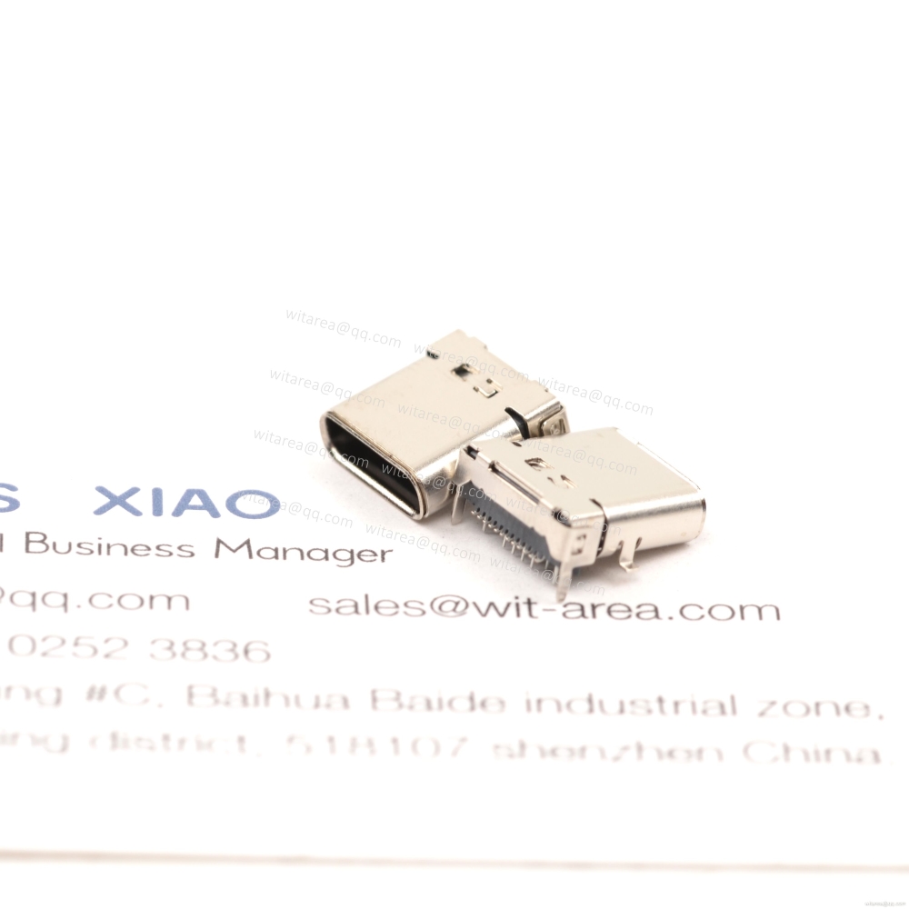 USB3.1 TYPE C 24P TOP-MOUNT DIP+SMT RECEPTACLE WITH BRACKET CH=1.75MM,L=10MM
