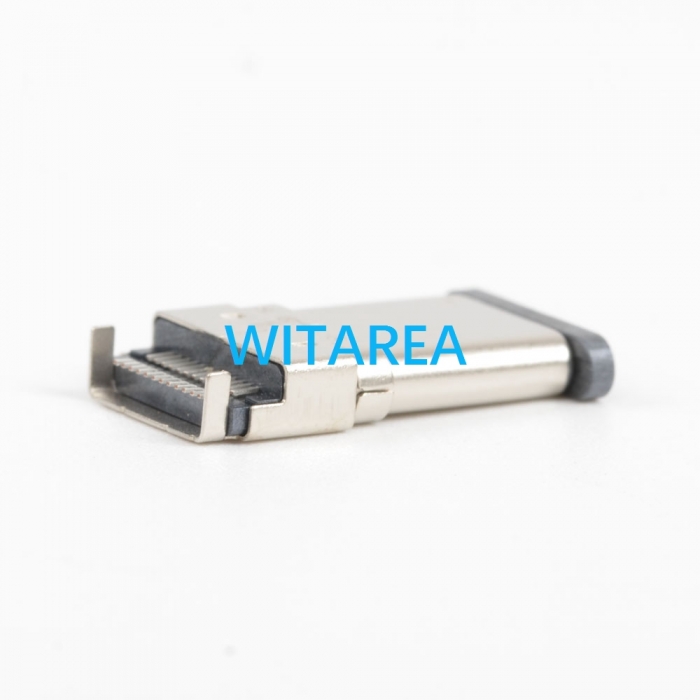 USB TYPE C Male Plug 24PIN,Right angle,Mid mount,Center Height 0.15mm , Offset 1.3mm,dual row SMT,Short Slim Type,L=15.5mm